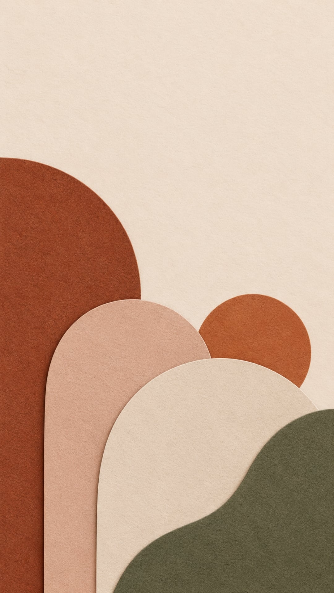 Abstract fall iPhone wallpaper with muted rust, blush and cream arches on textured paper.