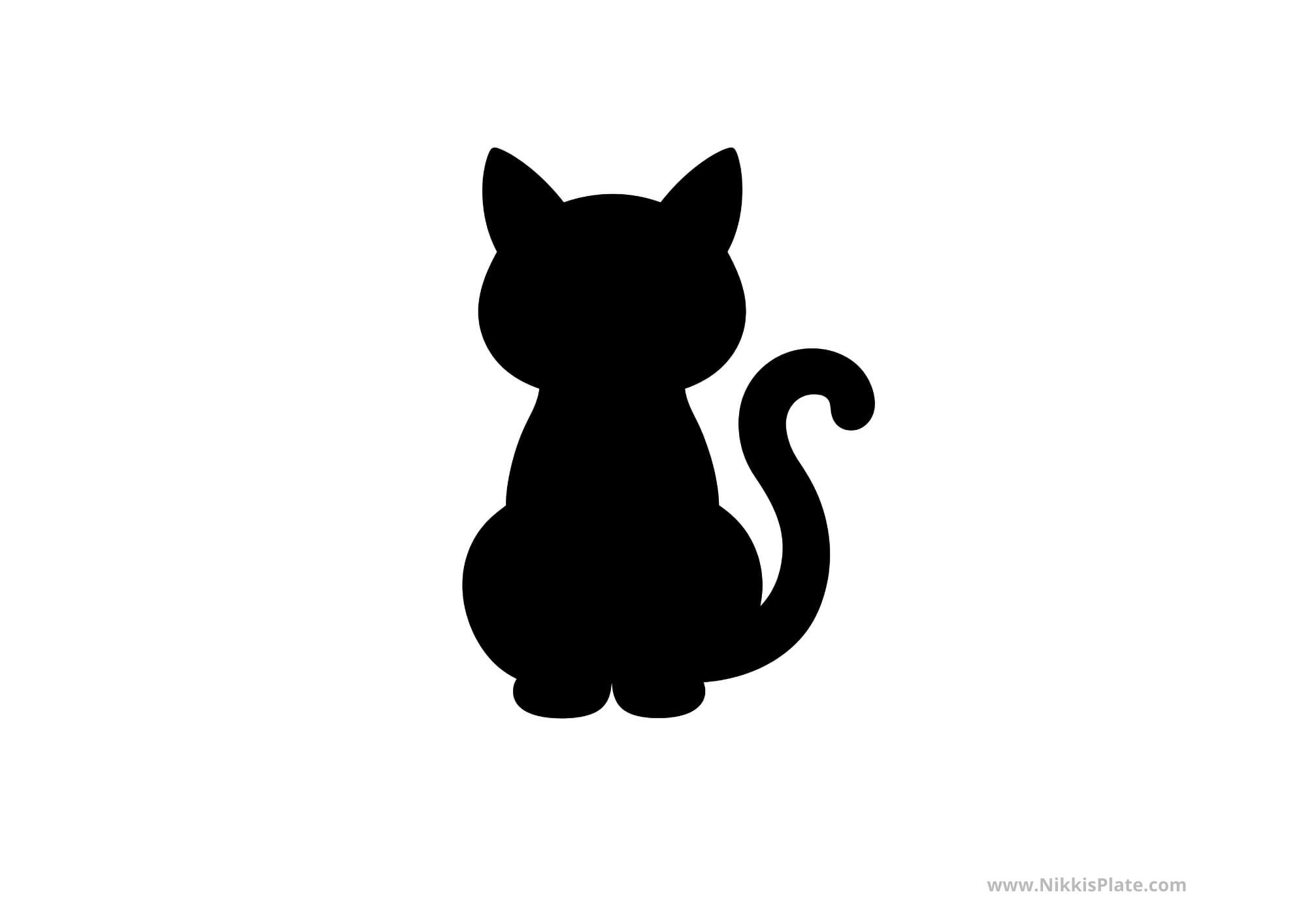 Cute seated black cat pumpkin carving stencil for kids.