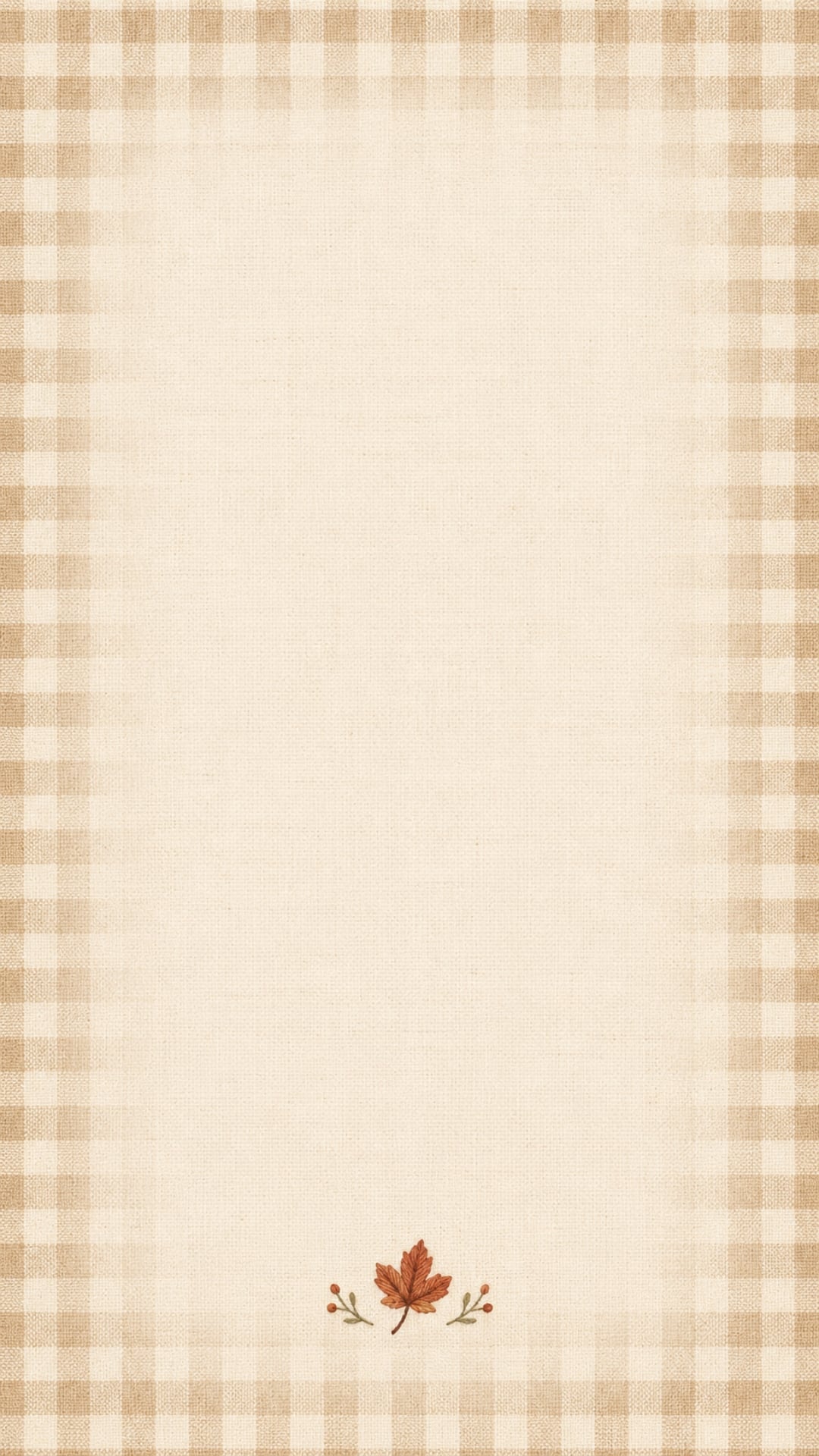 Minimal autumn iPhone background with a subtle beige gingham border and open cream centre.