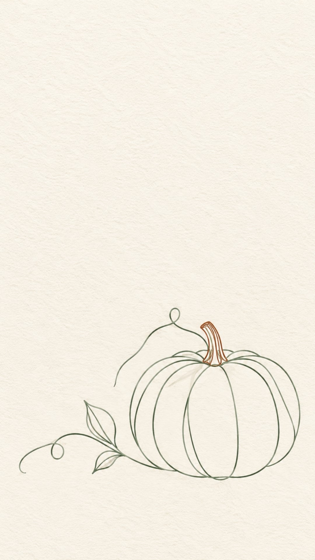 Minimal fall phone wallpaper with simple jade green pumpkin line art on ivory.