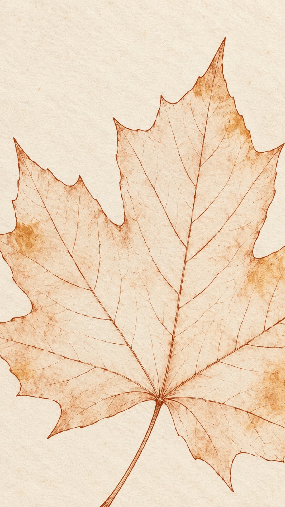 Minimalist autumn wallpaper for iPhone with terracotta maple leaf line art on cream.
