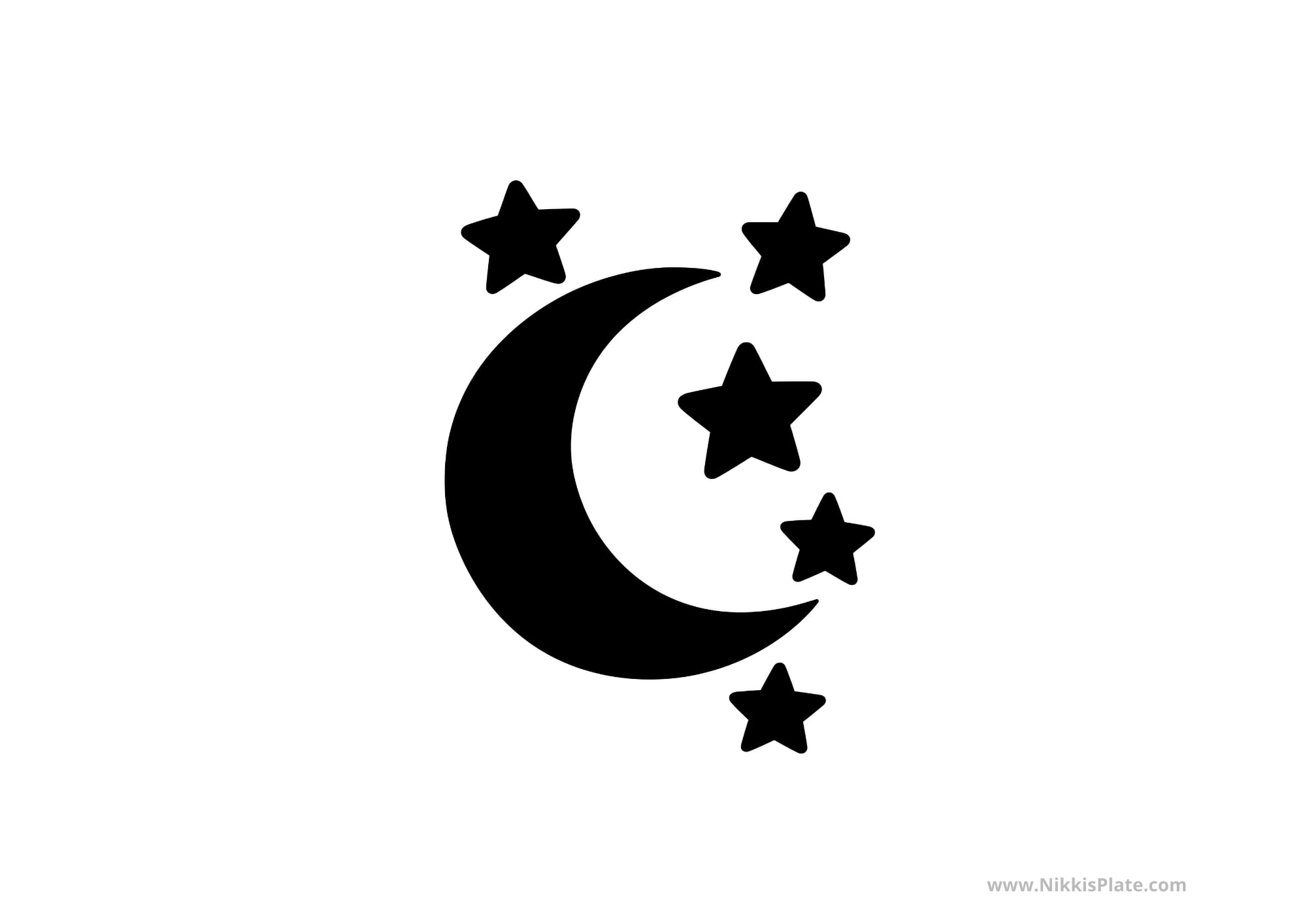 Crescent moon and stars pumpkin carving stencil for a magical Halloween pumpkin.