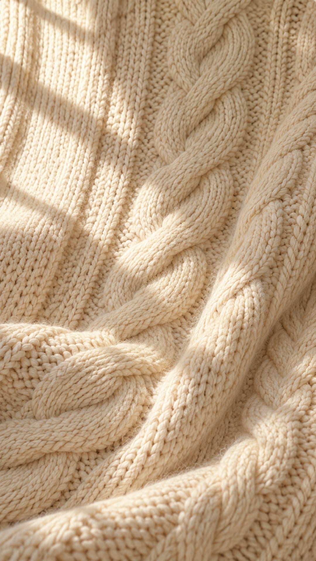 Neutral fall iPhone wallpaper with soft cream cable-knit wool texture and gentle shadows.