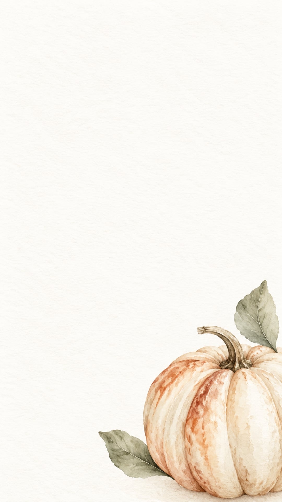 Neutral pumpkin fall iPhone wallpaper with a soft watercolour pumpkin in the bottom corner.