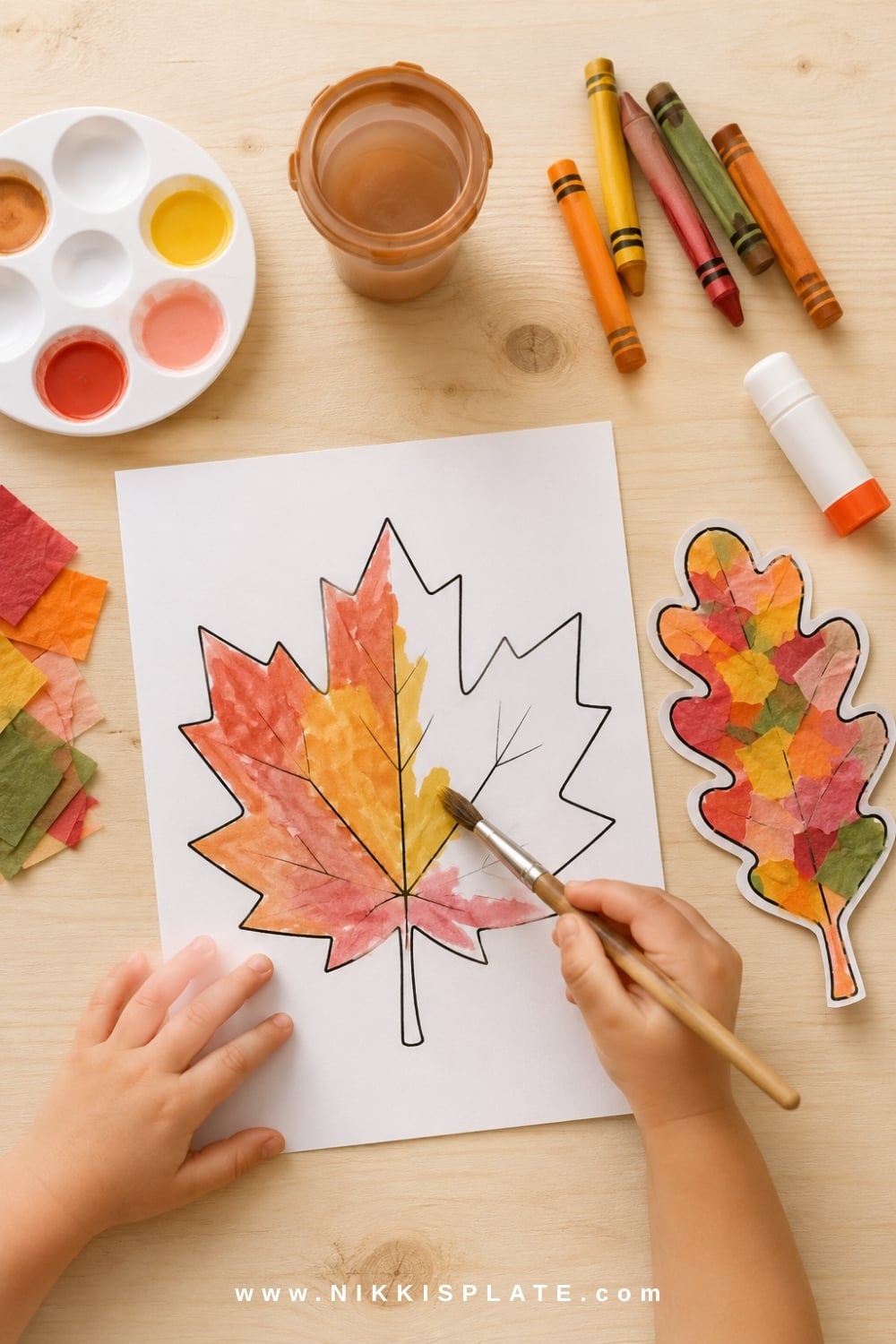 Easy fall leaf crafts for kids made with printable leaf templates.