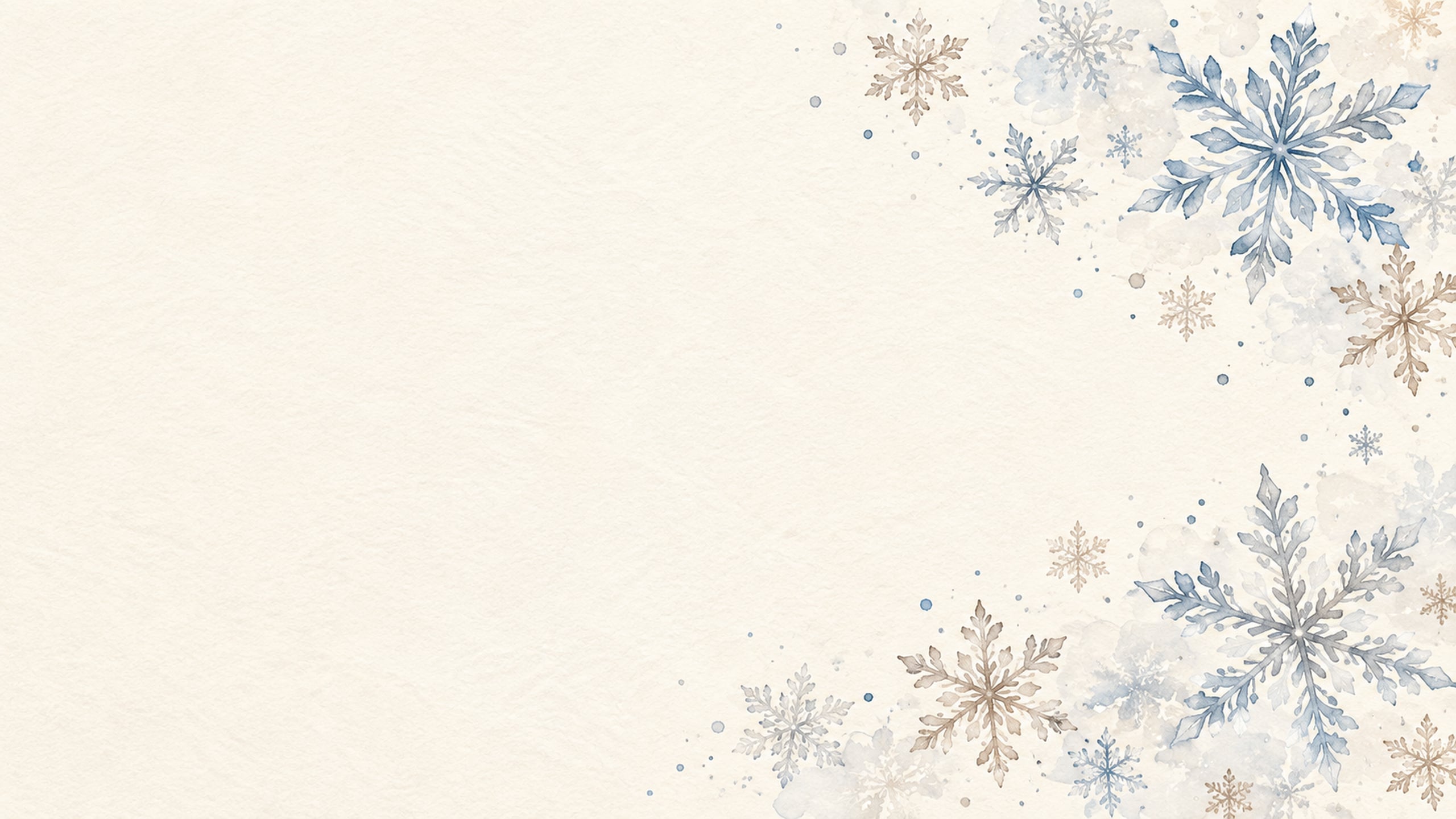 Small pale watercolour snowflakes scattered along the edges of a warm ivory background.