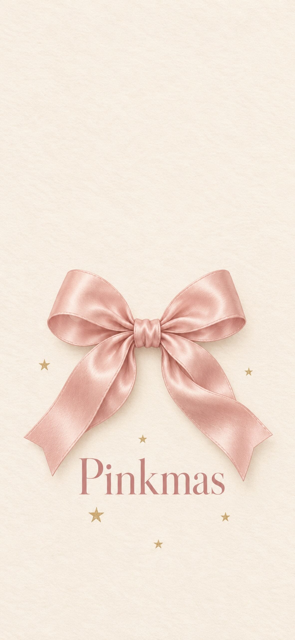 Dusty rose Pinkmas lettering beneath a pink satin bow on a cream background.