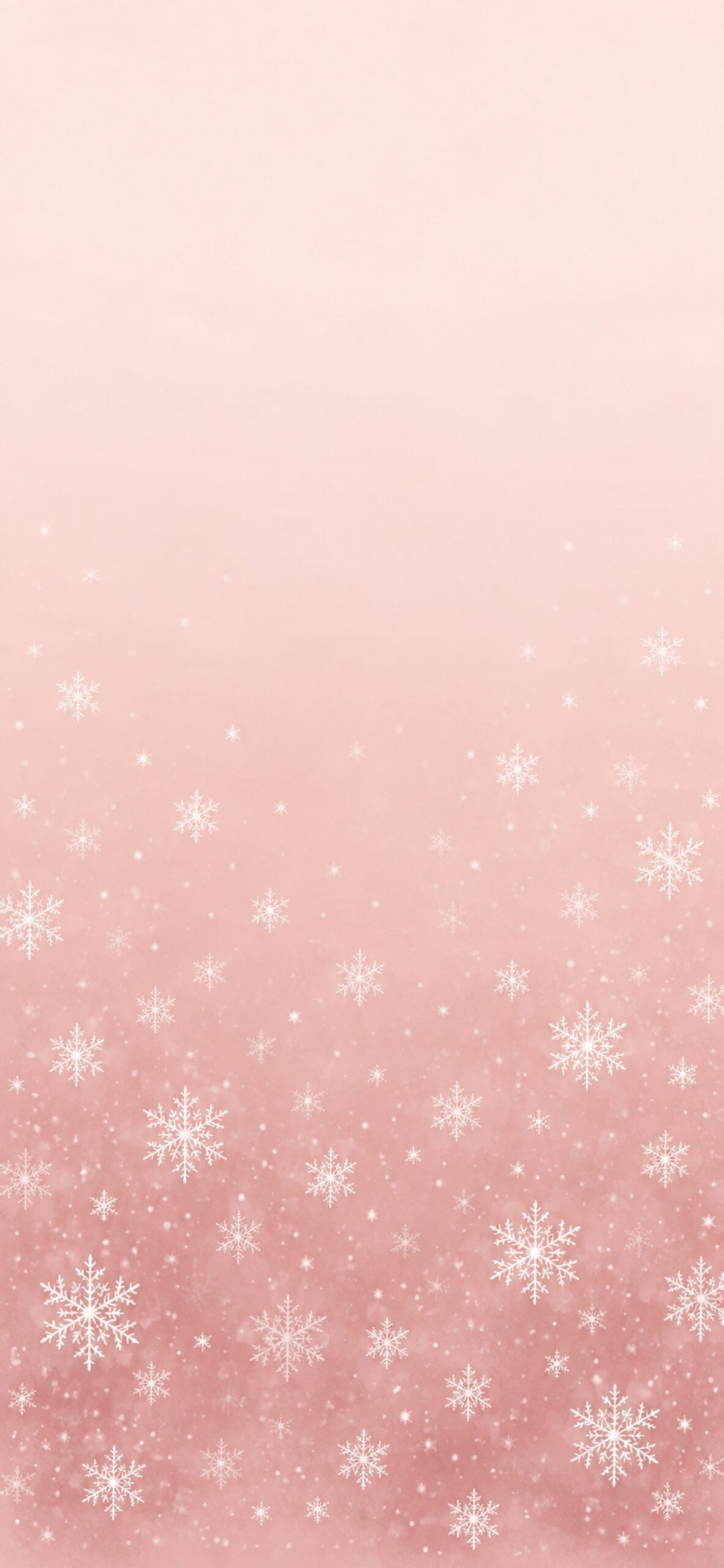 Soft blush-to-rose gradient with small white snowflakes scattered across the lower area.