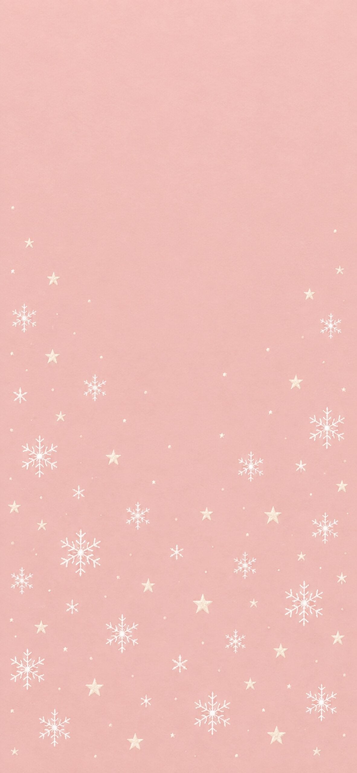 Small ivory stars and white snowflakes scattered over a soft rosy pink background.