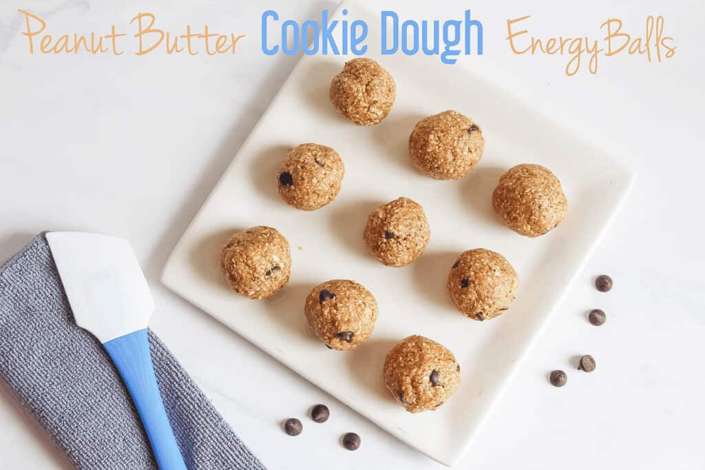 Peanut Butter Cookie Dough Energy Balls; easy and quick no bake snack. Packed with energy filled protein with sweet dessert taste. Gluten free, dairy free and refined sugar free!