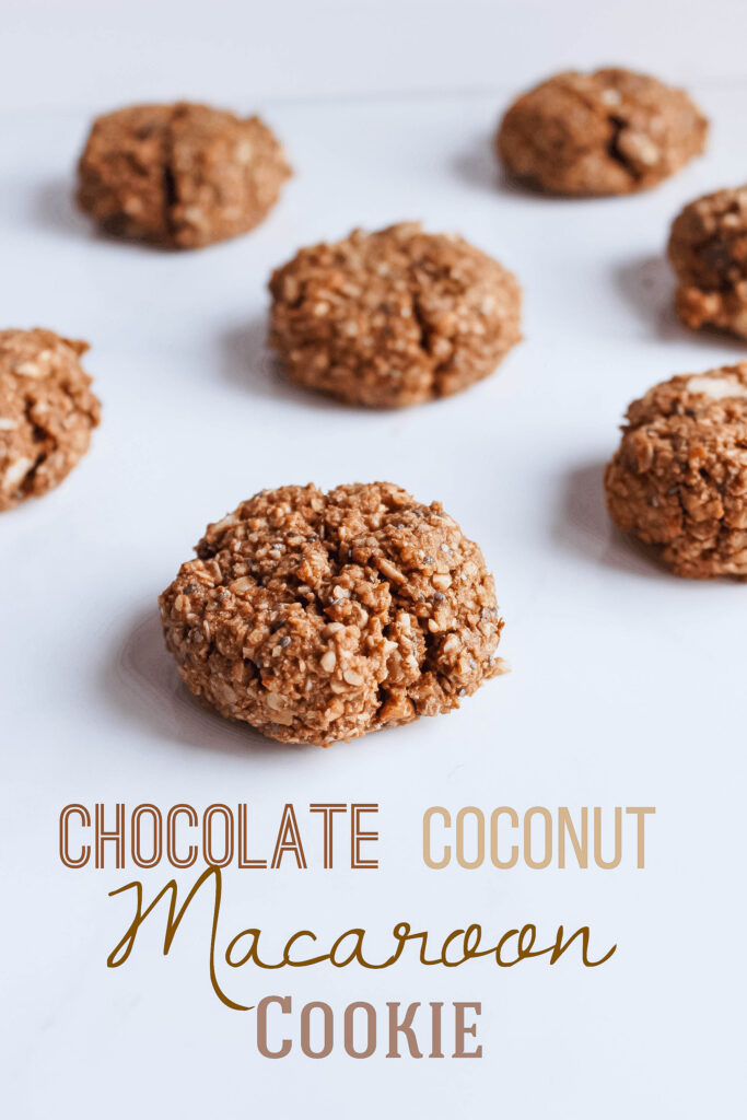 Chocolate Coconut Macaroon Cookies; gluten and dairy free snack made with coconut, cocoa powder, oats and other healthy ingredients.