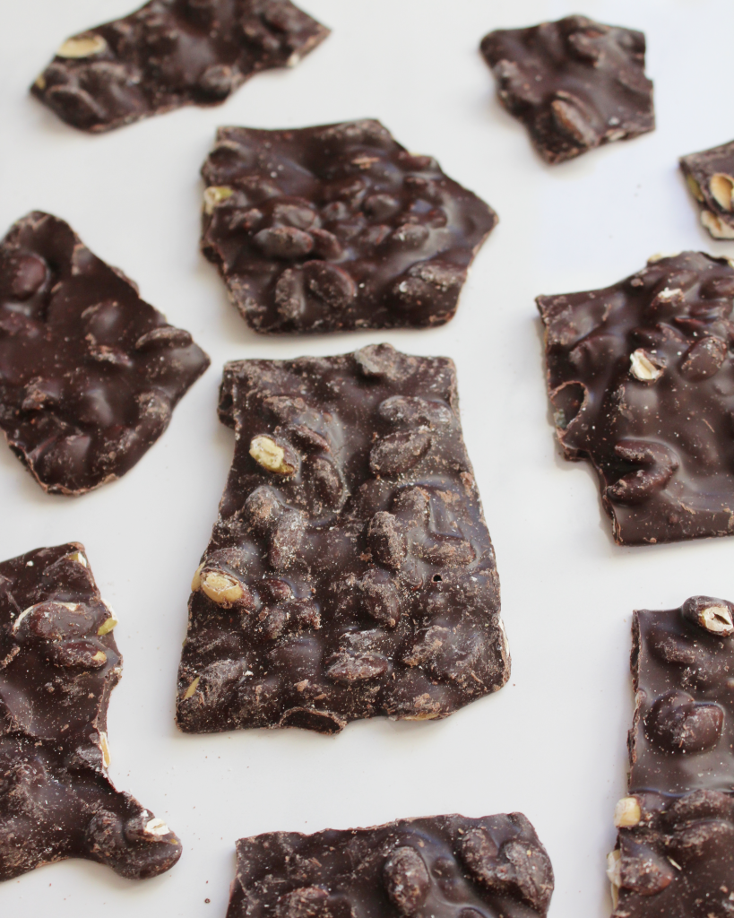 Deliciously sweet dark chocolate bark with pumpkin seeds is the perfect holiday treat!