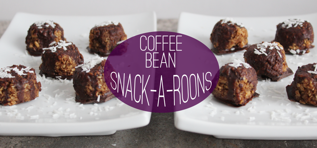 Coffee Bean Snack-a-roons; a easy vegan and gluten free recipe filled with coffee and chocolate flavours. Enjoy this energy ball snack anytime of the day!
