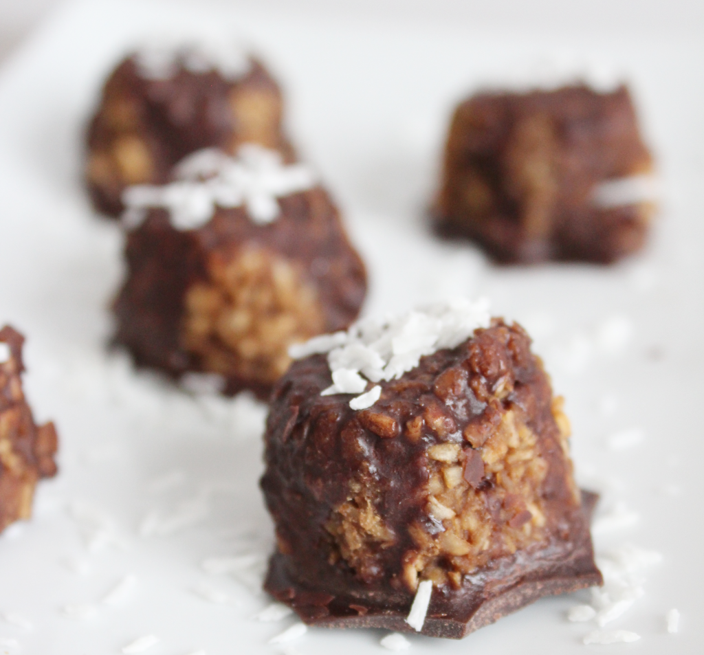 close up of Coffee Bean Snack-a-roons; a easy vegan and gluten free recipe filled with coffee and chocolate flavours. Enjoy this energy ball snack anytime of the day!