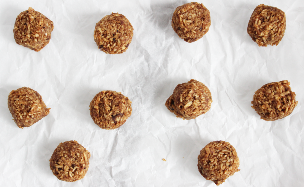 shot looking down on coffee bean snack-a-roons without the chocolate drizzle. Vegan and gluten free no bake snacks