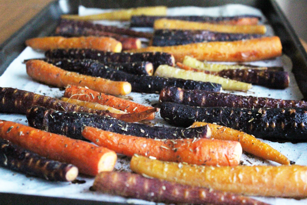 Rainbow Balsamic Carrots; Easy and healthy side dish with balsamic, parsley and rosemary flavours. Vegan and gluten free