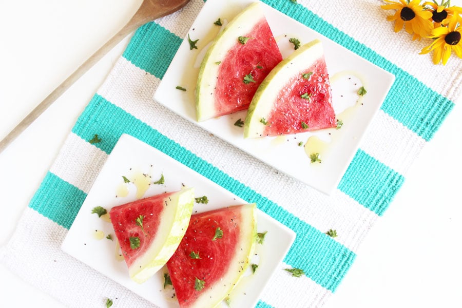 This sweet cilantro watermelon is bursting with unique flavours on our summer favourite fruit! Enjoy this healthy snack any time! {Gluten Free & Vegan}