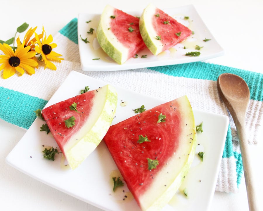 This sweet cilantro watermelon is bursting with unique flavours on our summer favourite fruit! Enjoy this healthy snack any time! {Gluten Free & Vegan}