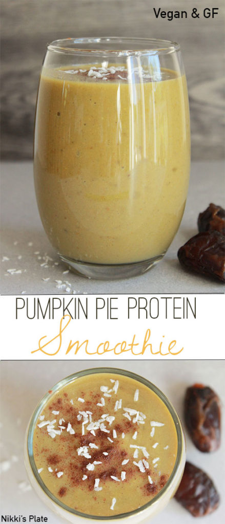 Healthy Vegan Pumpkin Pie Protein Smoothie - Vegan and Gluten Free { www.nikkisplate.com }