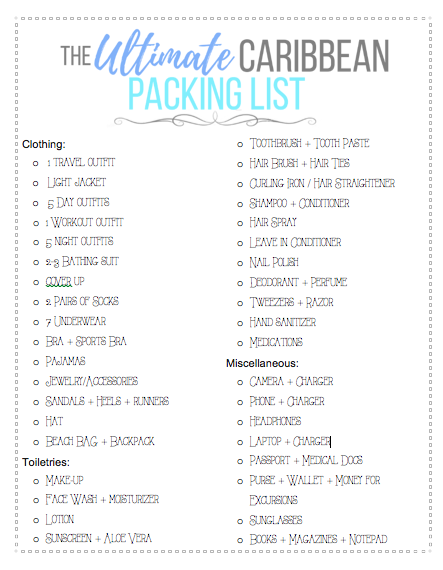 A free printable packing list with everything you need to pack for a trip to the Caribbean