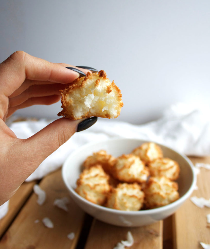 These coconut vanilla macaroons are light and fluffy in the center