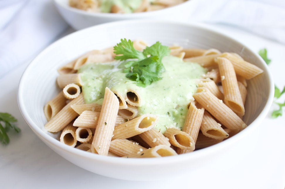 Creamy Cilantro and Avocado Penne {Gluten Free and Vegan} www.nikkisplate.com