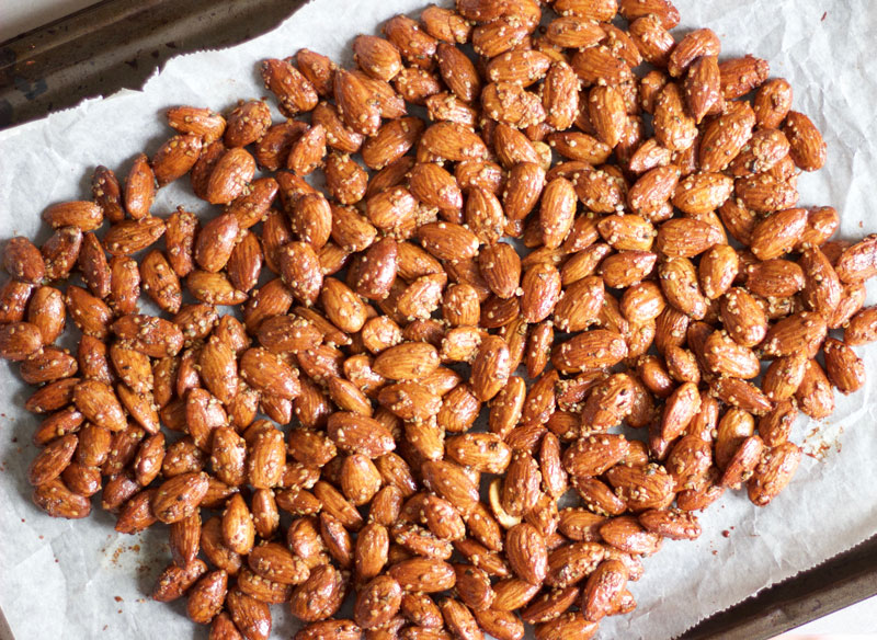 Solid clump of Honey and Hemp Roasted Almonds gluten free and dairy free snack dessert - www.nikkisplate.com