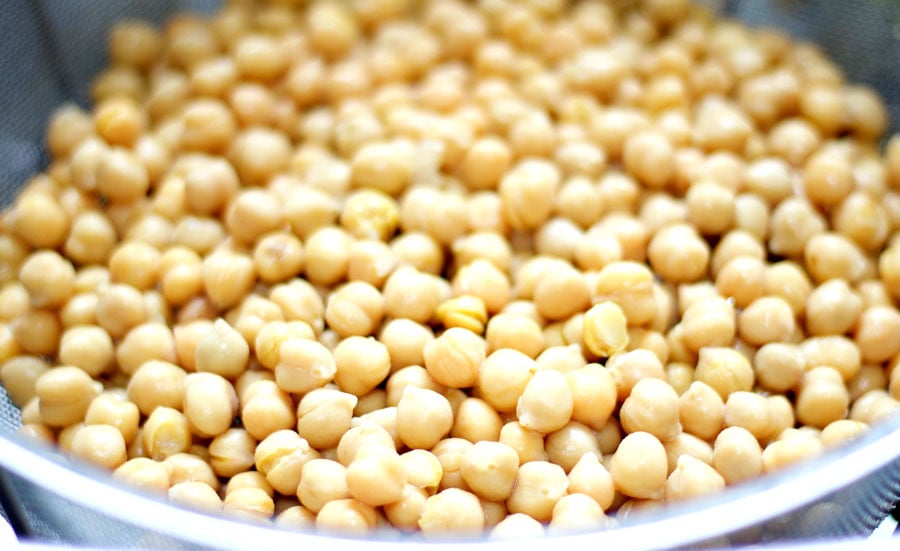 Bowl of recently washed chickpeas