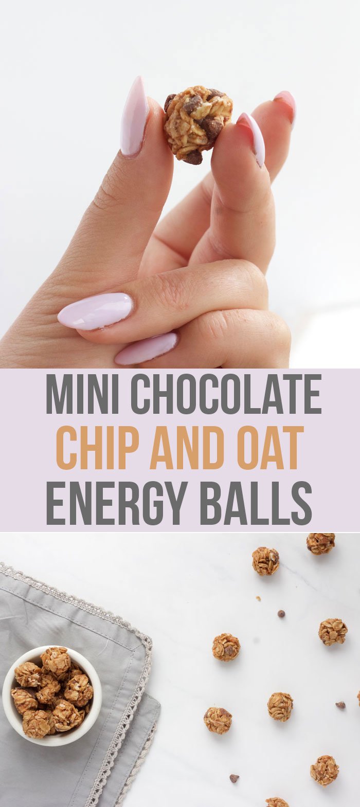 Mini Chocolate Chip and Oat Energy Balls Pinterest pin  - www.nikkisplate.com