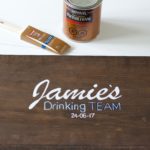 DIY Personalized "Bride's Drinking Team" Sign! Get everyone to sign it at the bachelorette party and then give it to her as a keep sake! - www.nikkisplate.com