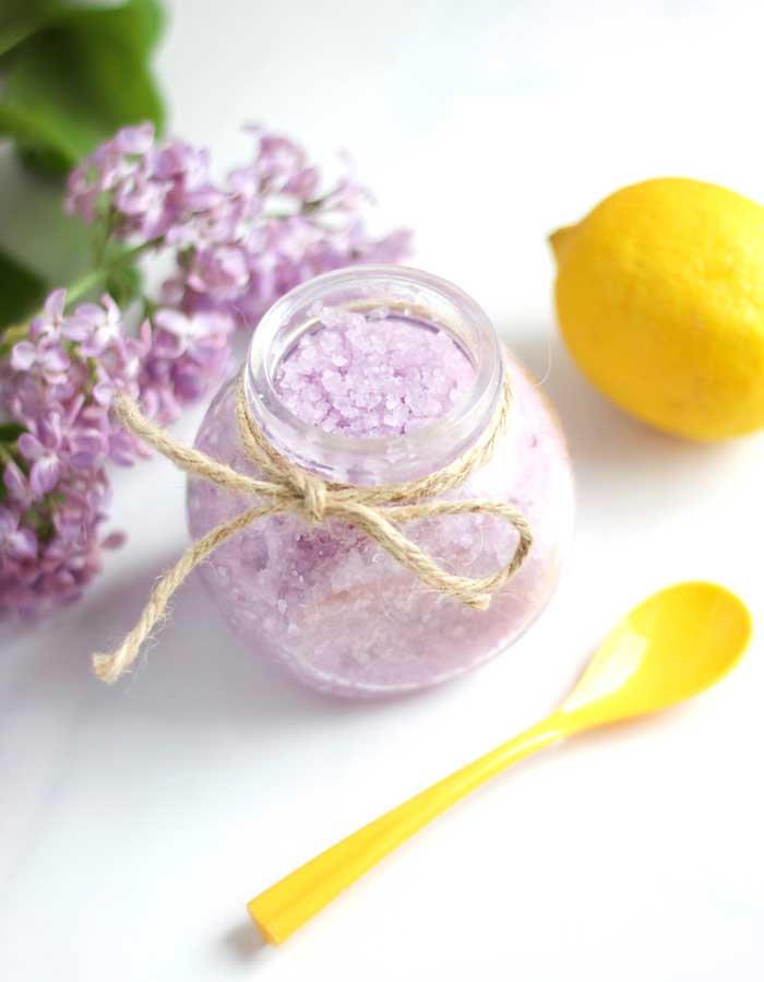 This lemon and lilac sugar scrub is an easy homemade scrub that's refreshing and sweet