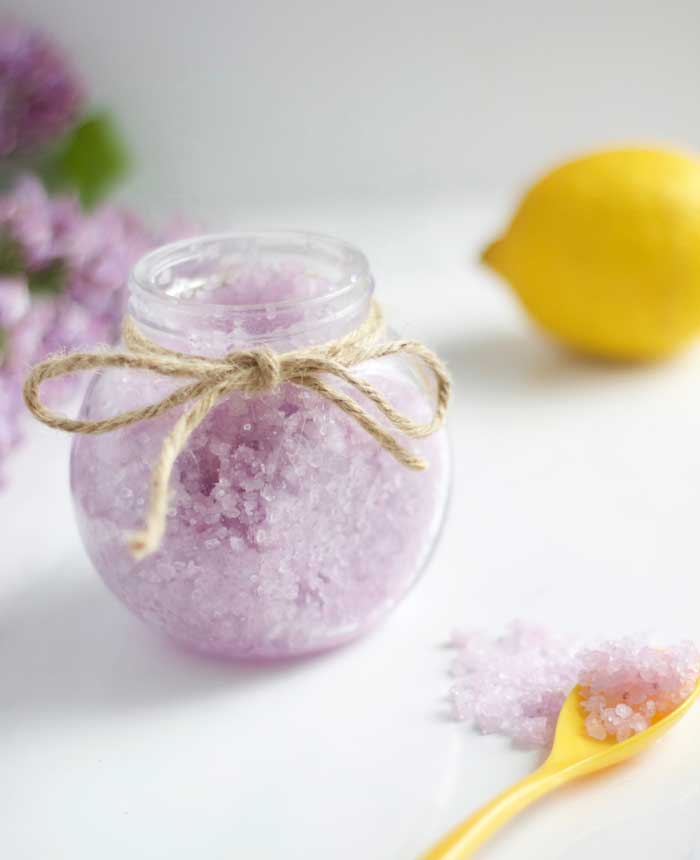 Put this lemon and lilac sugar scrub in a cute little jar and it makes a wonderful gift!
