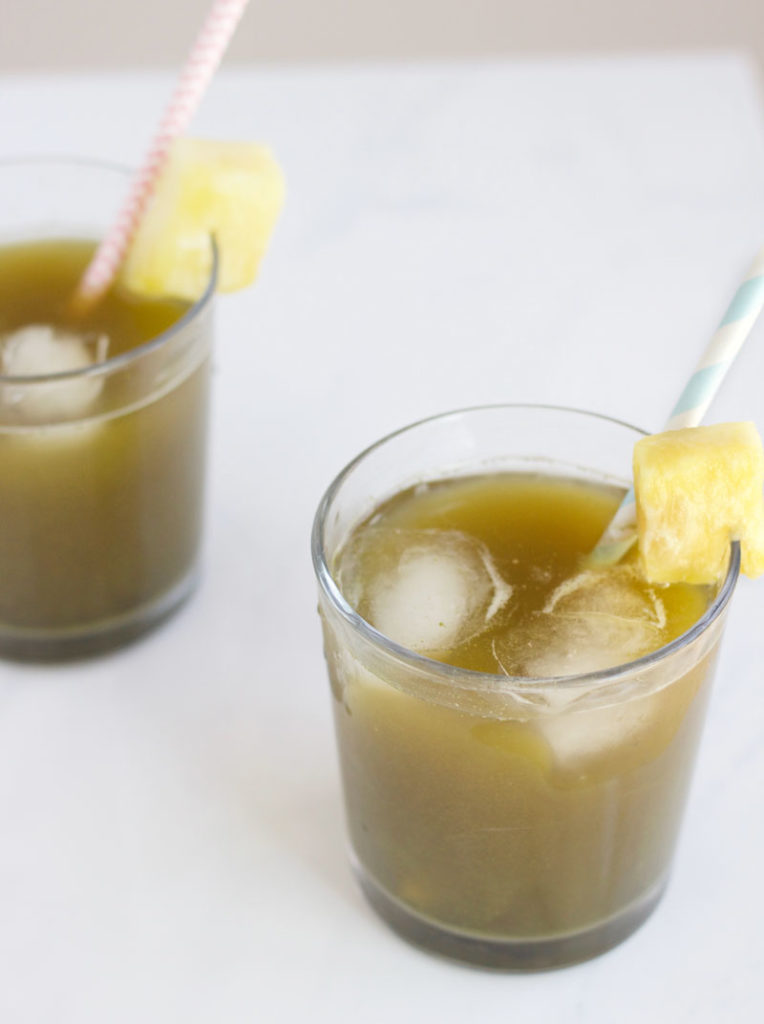 Freshly squeezed pineapple juice and matcha powder makes this refreshing pineapple matcha punch a delicious summer drink