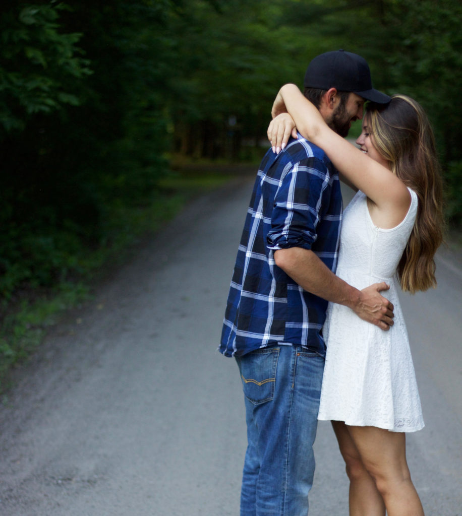 Engagement Photo Shoot - Greenery, outdoor, blue plaid, white dress, brunette, mystica, boho chic, save the dates