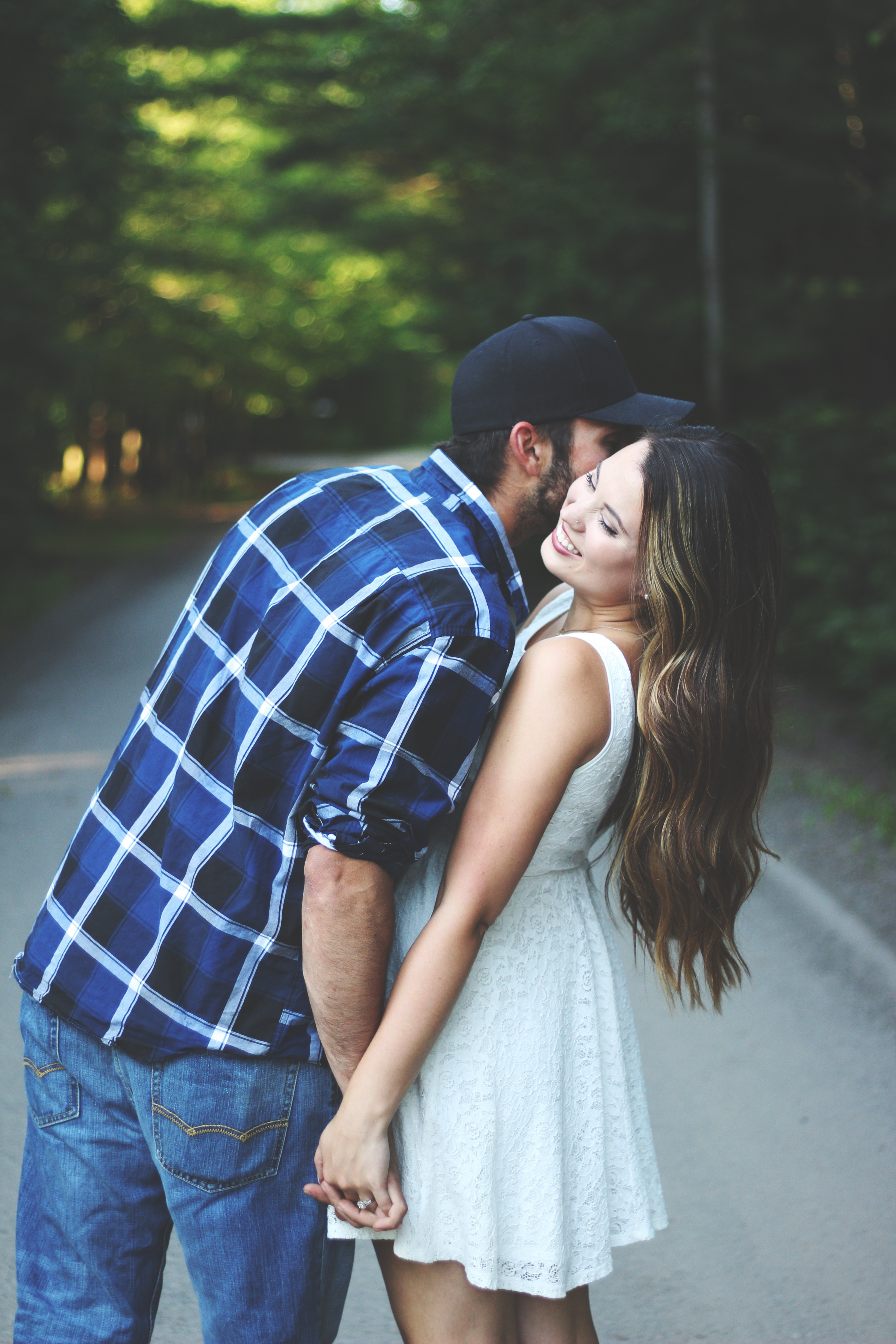 Engagement Photo Shoot - Greenery, outdoor, blue plaid, white dress, brunette, mystica, boho chic, save the dates