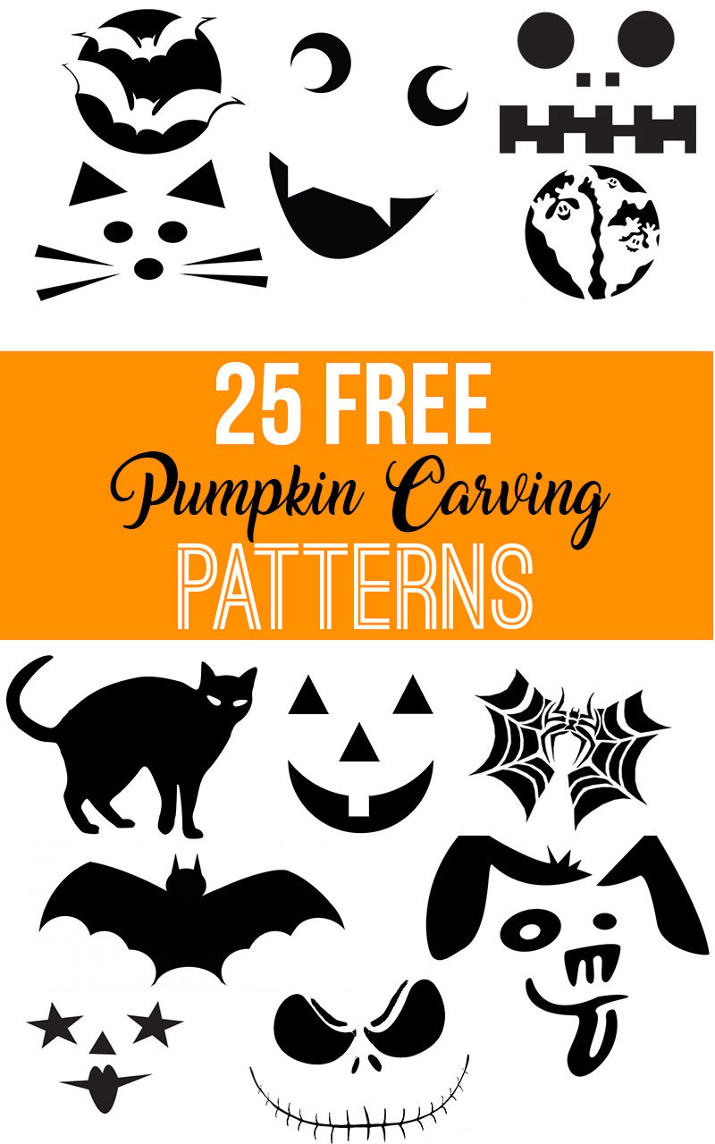 Download 25 FREE pumpkin carving patterns for your next pumpkin carving party!