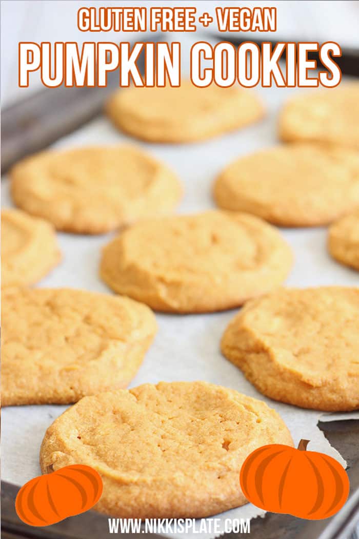 Healthy Gluten Free Pumpkin Cookies; easy bake pumpkin spice treat for the fall and halloween. Holiday dessert made with pumpkin puree and coconut sugar { white sugar free, vegan, GF} #pumpkincookies #fallbaking