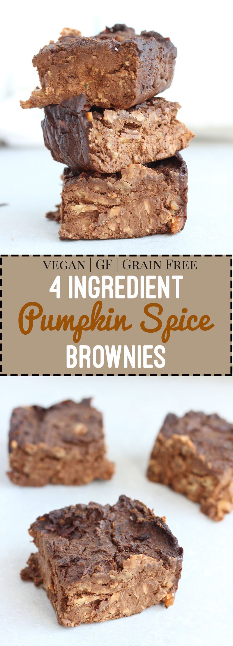 Pumpkin spice brownies pin - pumpkin spice, brownies, recipe, 4 ingredients, low carb, healthy, vegan, gluten free, dairy free, flourless, dessert, chocolate, autumn, fall, halloween - Nikki's Plate www.nikkisplate.com