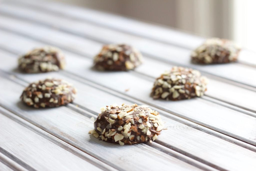 These chocolate dipped chestnut cookies are sweet and chewy, perfect for the holidays or a cookie exchange