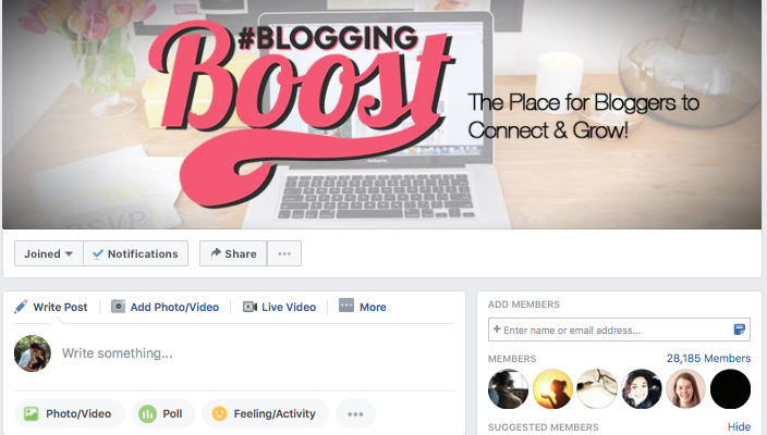 Blogging Boost is a great Facebook group for bloggers, where bloggers can share tips on how to connect and grow their blog