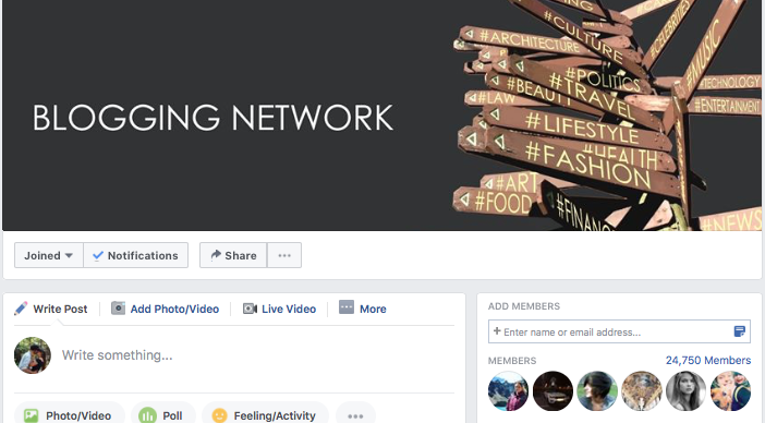 Blogging Network is a popular Facebook group for bloggers who are trying to grow their network