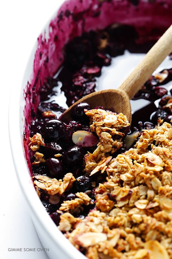 This vegan blueberry crisp is perfectly sweet, tart, and crispy. It's perfect for a summer dessert