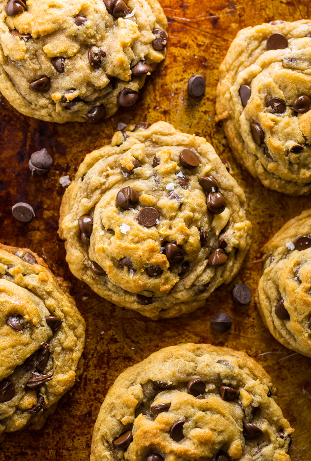 Classic chocolate chip cookies made completely vegan. Topped with flaky salt and more gooey vegan chocolate chips