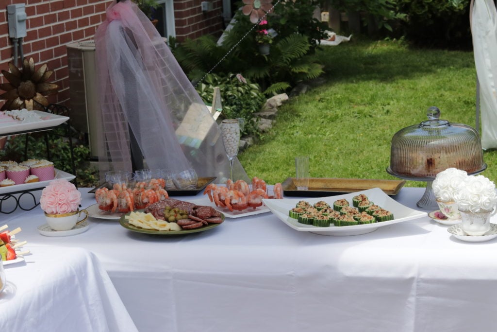 The food at my outdoor bridal shower was primarily appetizers and desserts all set out at a buffet-style table