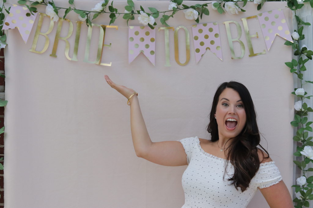 We made a Bride to Be backdrop, which ended up being the perfect place to take pictures at my outdoor bridal shower