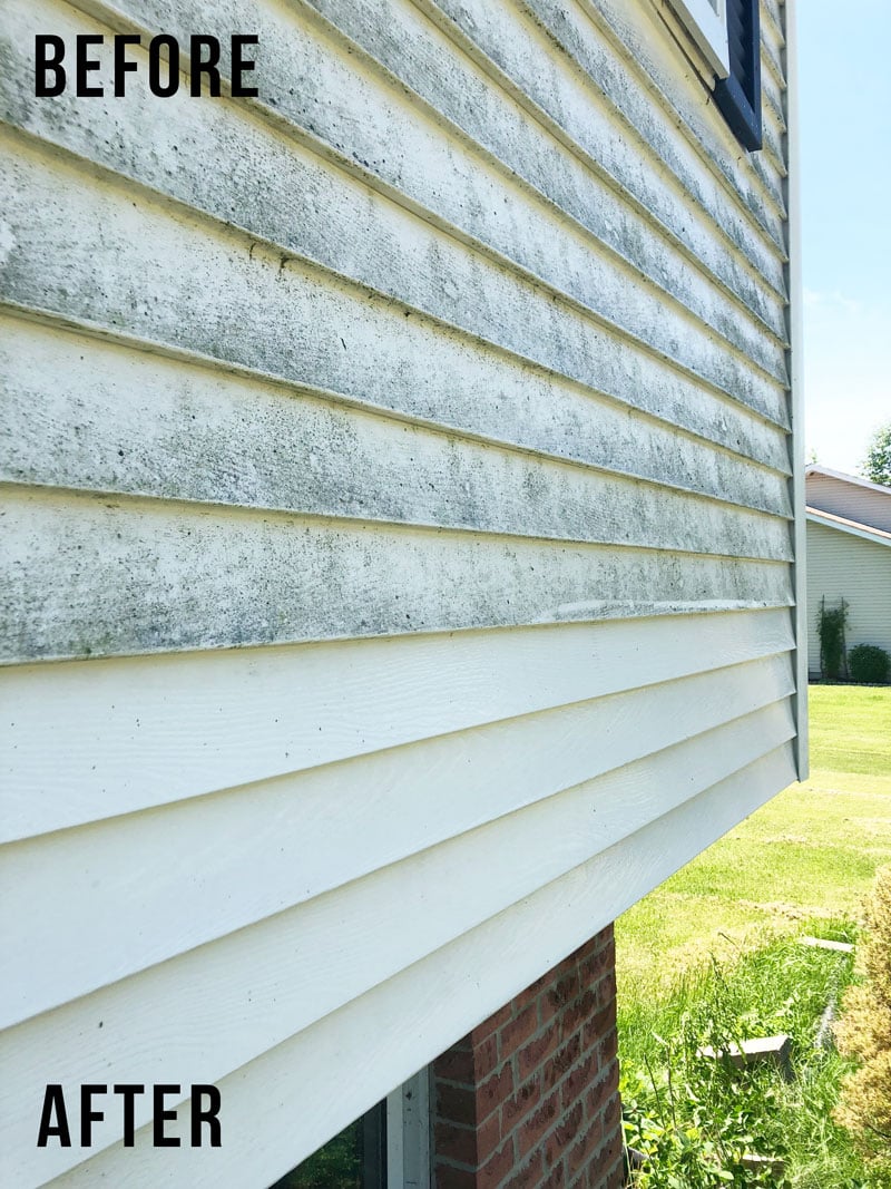 How To Clean Vinyl Siding; removing gross dirt from your house siding. Make your home exterior look fresh and new again!