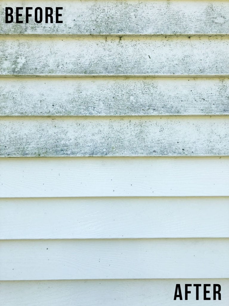 Here's a look at the before and after cleaning the vinyl siding on our home