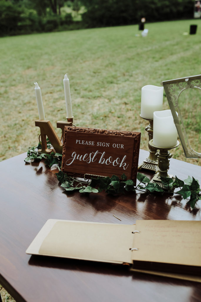 My Wedding Decor; Our outdoor wedding decor, greenery, ivory and blush florals, gold accents, rustic woods and a large barn! Rustic chic wedding reception outside! - www.nikkisplate.com