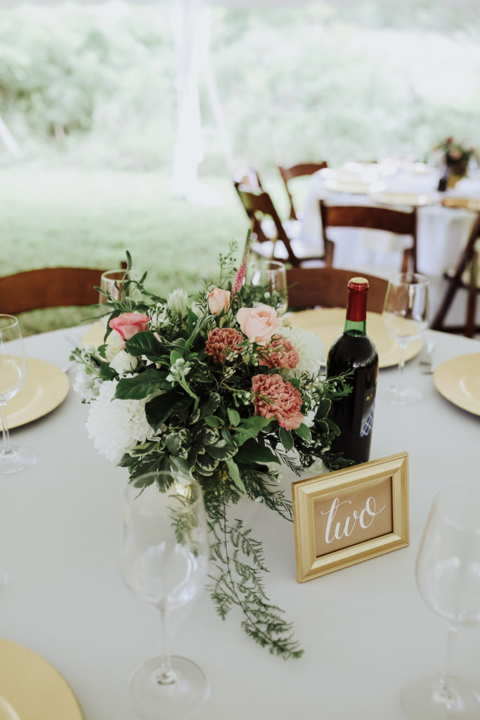 My Wedding Decor; Our outdoor wedding decor, greenery, ivory and blush florals, gold accents, rustic woods and a large barn! Rustic chic wedding reception outside! - www.nikkisplate.com