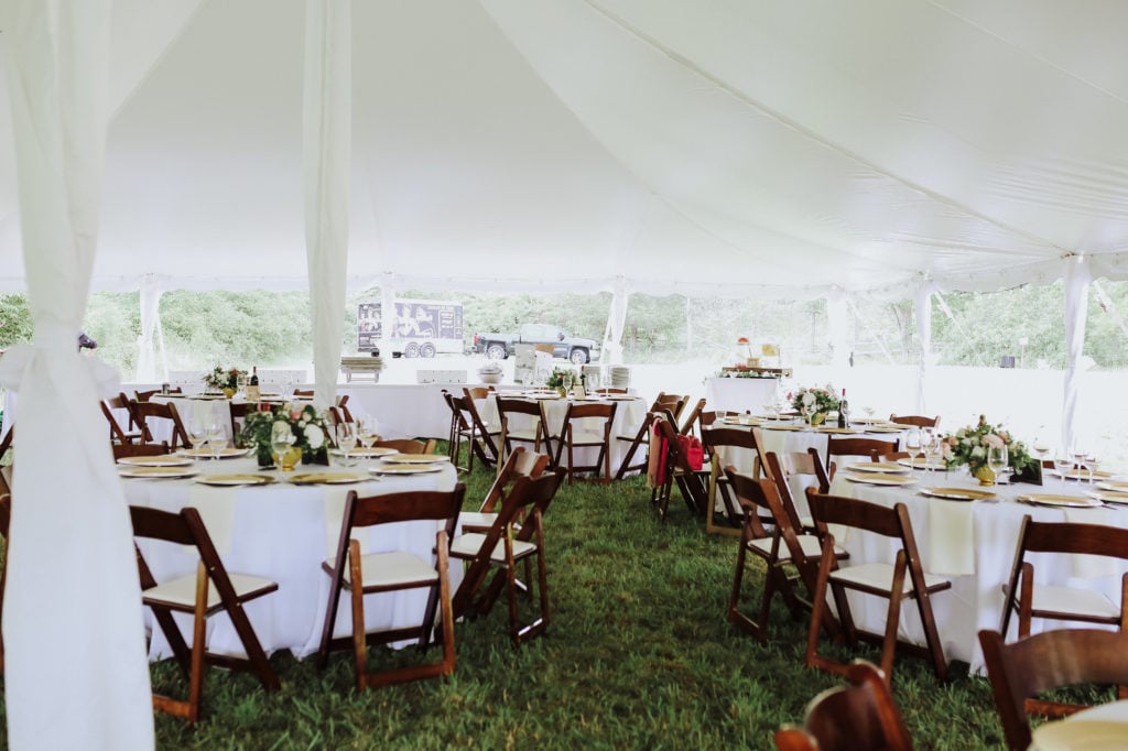 My Wedding Decor; Our outdoor wedding decor, greenery, ivory and blush florals, gold accents, rustic woods and a large barn! Rustic chic wedding reception outside! - www.nikkisplate.com